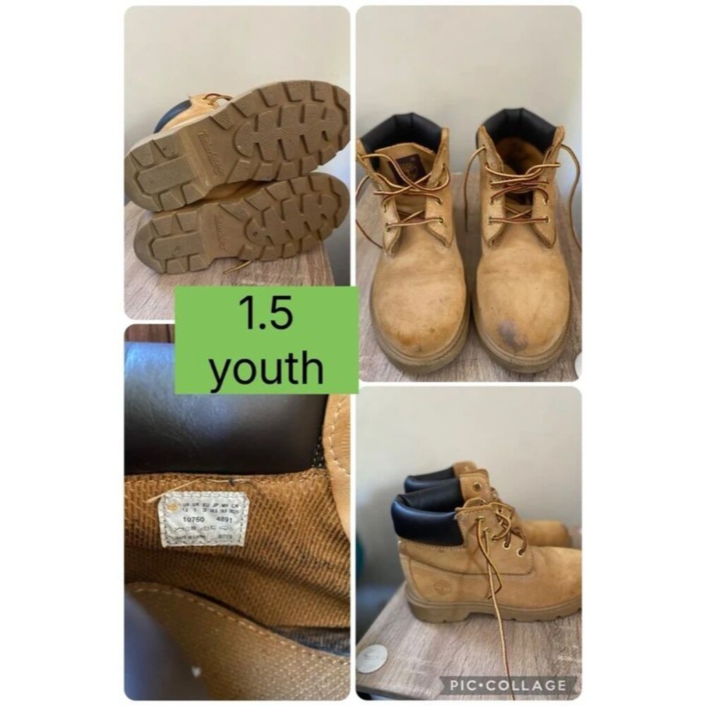 Timberland Kids Youth Sz 1.5 Tan Wheat Leather Ankle Boots 6 Inch Waterproof